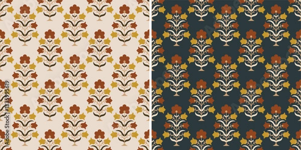 Fototapeta Hashtag CADS Floral block print Pattern. Boho Print. Hand draw Illustrations, Batik Print, Floral Pattern, Print Art. EPS file format. 