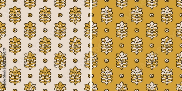 Fototapeta Hashtag CADS Floral block print Pattern. Boho Print. Hand draw Illustrations, Batik Print, Floral Pattern, Print Art. EPS file format. 