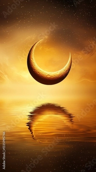 Fototapeta Pixel Crescent Moon Reflecting in Golden Sunset Water