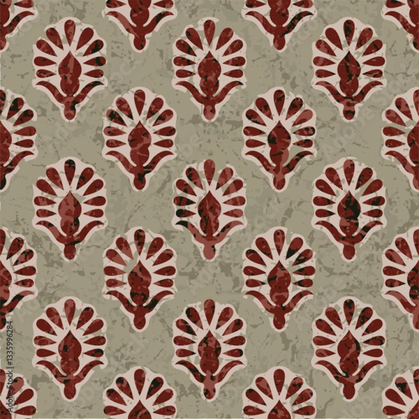 Fototapeta Hashtag CADS Floral block print Pattern. Boho Print. Hand draw Illustrations, Batik Print, Floral Pattern, Print Art. EPS file format. 