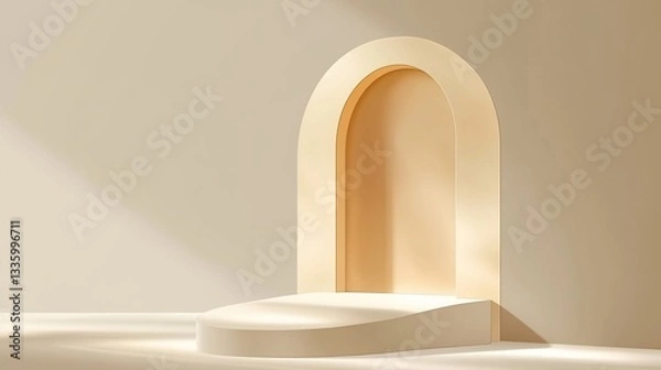 Fototapeta Elegant display podium against beige backdrop with soft natural lighting