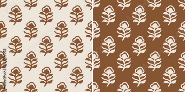 Fototapeta Hashtag CADS Floral block print Pattern. Boho Print. Hand draw Illustrations, Batik Print, Floral Pattern, Print Art. EPS file format. 