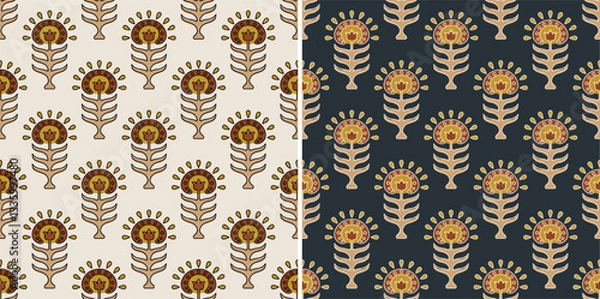 Fototapeta Hashtag CADS Floral block print Pattern. Boho Print. Hand draw Illustrations, Batik Print, Floral Pattern, Print Art. EPS file format. 