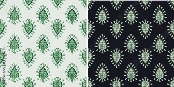 Fototapeta Hashtag CADS Floral block print Pattern. Boho Print. Hand draw Illustrations, Batik Print, Floral Pattern, Print Art. EPS file format. 