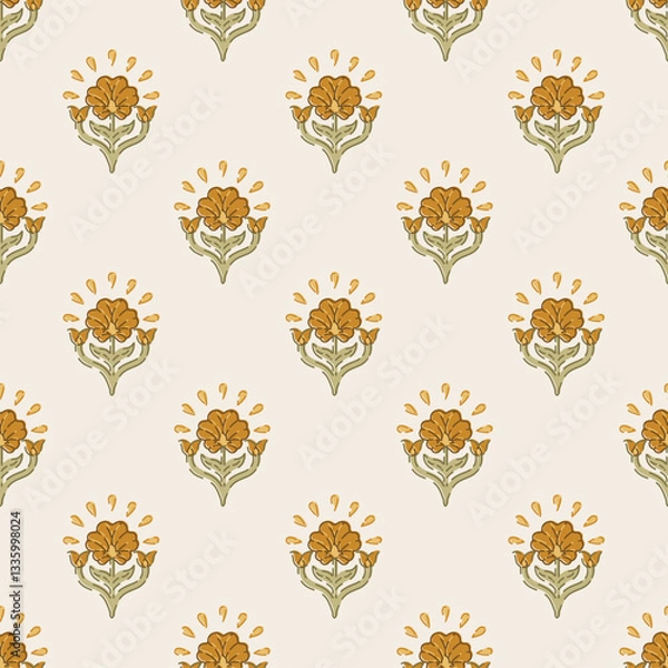 Fototapeta Hashtag CADS Floral block print Pattern. Boho Print. Hand draw Illustrations, Batik Print, Floral Pattern, Print Art. EPS file format. 