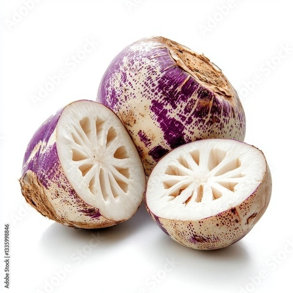 Fototapeta Purple and White Sliced Turnip on White Background