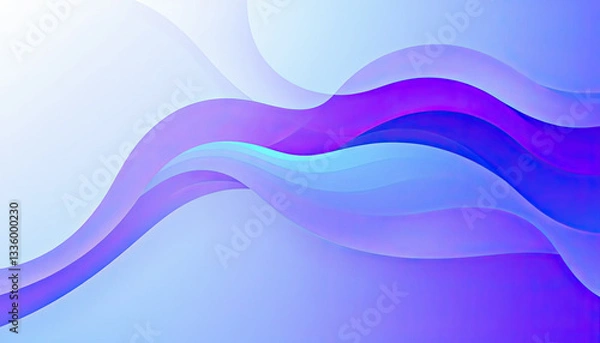 Fototapeta Layered Abstract Background Image with Vibrant Blue and Purple Waves on Light Cyan
