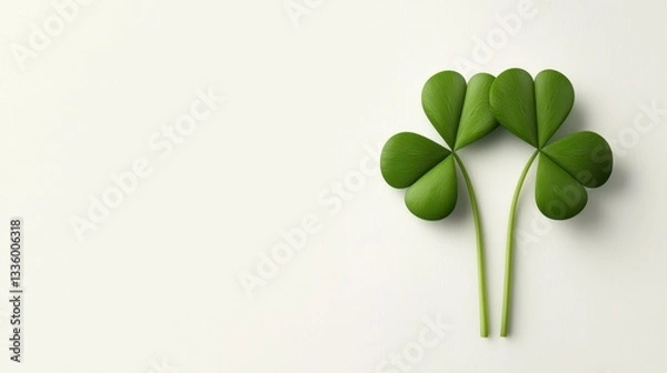 Fototapeta Verdant Clover Duo St Patrick s Day Minimalist Design Symbolizing Luck and Irish Celebration with Festive Flair