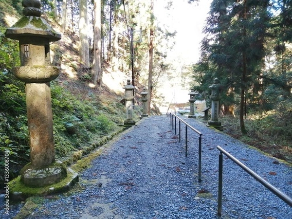 Obraz "Enryakuji" written in Japanese. Enryakuji Temple on Mount Hiei, located in Kyoto and Shiga prefectures, Japan.