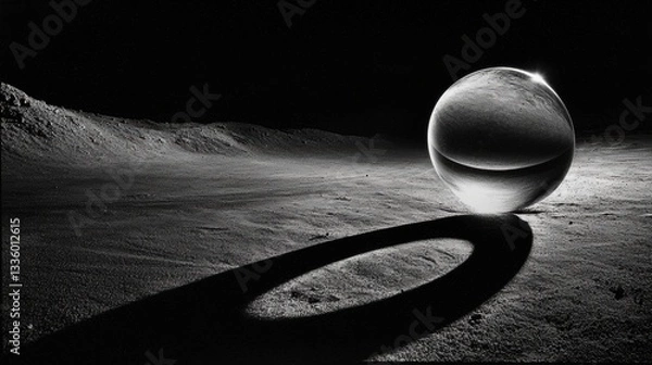 Obraz A glass sphere casts a shadow on the ground.