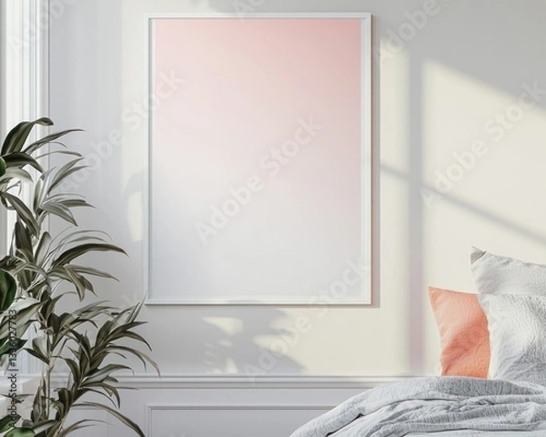 Obraz Minimalist bedroom with subtle decor and white gradient frame.