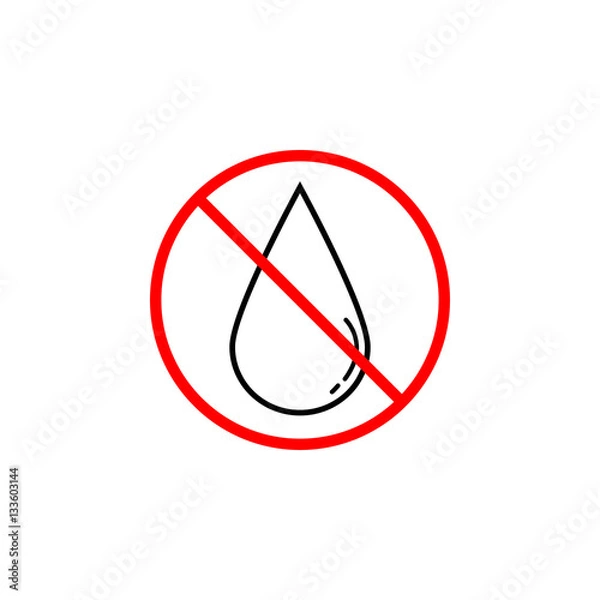 Fototapeta No water drop line icon, prohibition sign, forbidden No wet, vector graphics, a linear pattern red on a white background, eps 10.