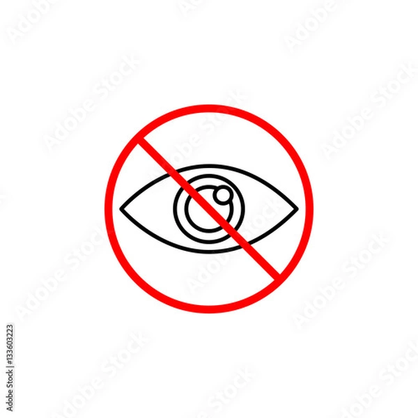 Obraz Do not spy line icon, prohibition sign, forbidden don't look, vector graphics, a linear pattern red on a white background, eps 10.