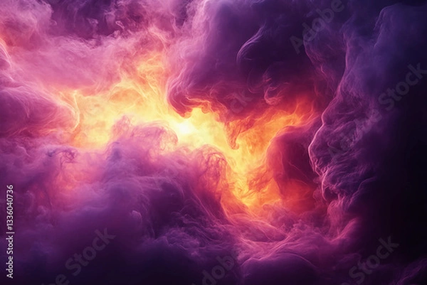 Fototapeta Nebula mist swirling in deep magenta and light yellow, casting glowing tendrils like abstract effects of a spell in the midst of being cast