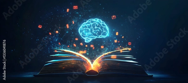 Fototapeta A book with glowing digital symbols emerging from it.