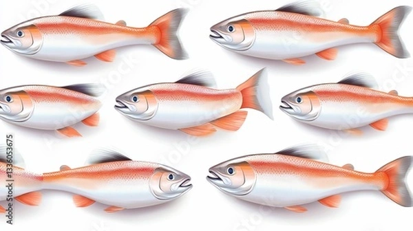 Fototapeta Salmon composition isolated on white surface, showcasing the beauty of the ocean