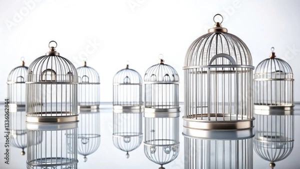 Obraz Flat Lay Food Photography: Glass Cage, White Background, Reflection, Copy Space