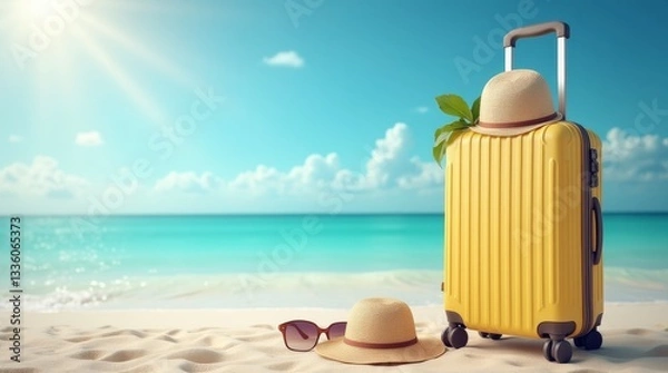 Obraz summer vacation concept, travel background with suitcase
