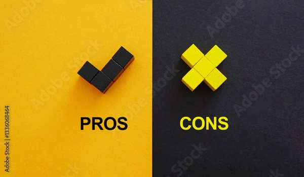 Obraz The words pros and cons. Evaluating advantages.