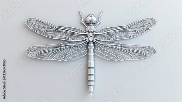 Fototapeta A dragonfly brooch outline with detailed wings and a delicate frame on a white background.