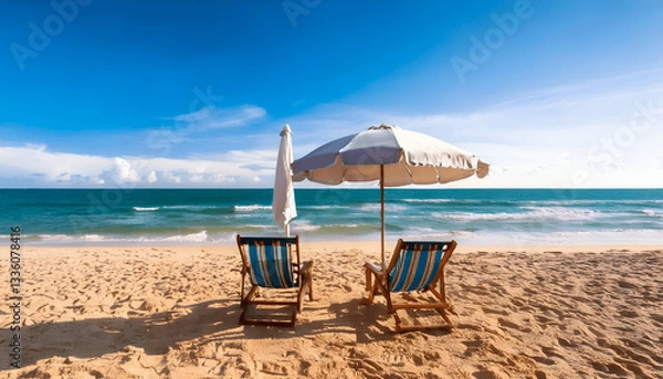 Fototapeta Two chairs banner on the beach