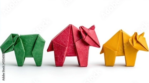 Fototapeta Creative origami animals display studio setting photo art bright colors close-up artistry
