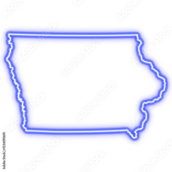 Obraz Neon blue outline of Iowa state map on transparent background