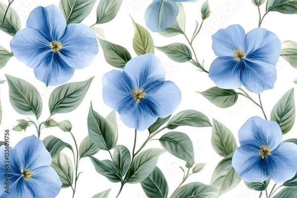 Obraz Floral pattern with blue flowers and green leaves