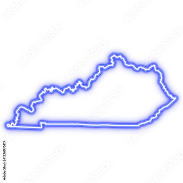 Obraz Neon blue outline of Kentucky state map on transparent background