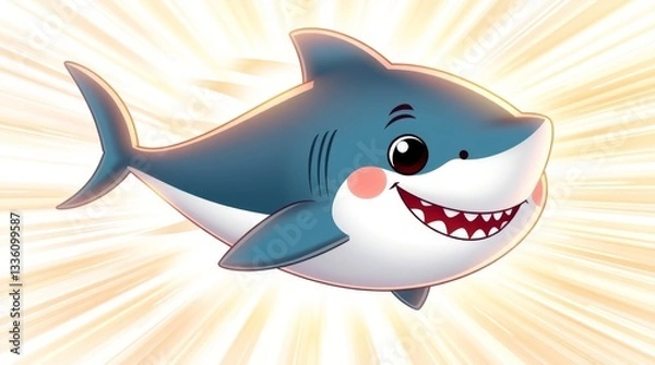 Fototapeta "Cheerful Cartoon Shark – Playful Ocean Character with Wide Smile & Vibrant Design"