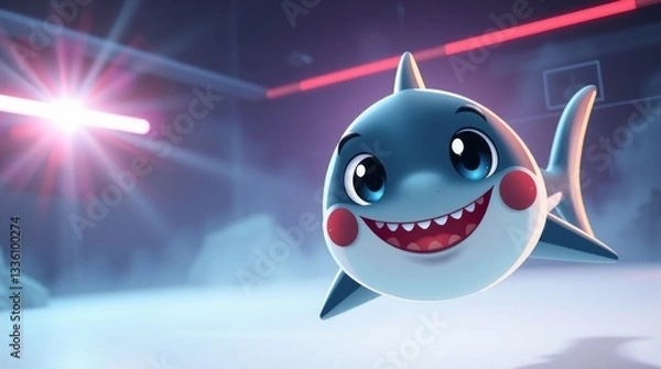 Fototapeta "Adorable Cartoon Shark – Playful 3D Character with Bright Underwater Glow"