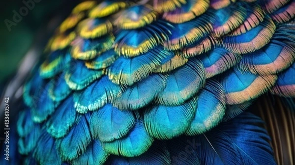 Fototapeta Abstract avian plumage artwork showcasing nature's vibrant iridescence and textures