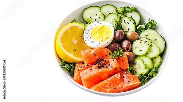 Fototapeta salad with tomatoes and cucumbers