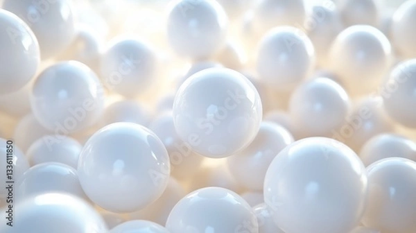 Fototapeta Soft, hazy, white spheres of varying sizes create a comfortable, bouncy atmosphere