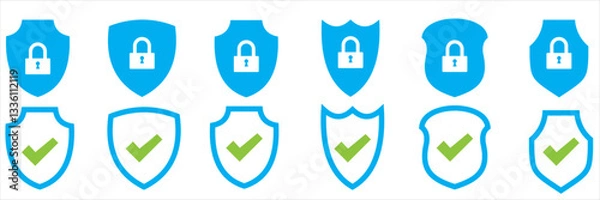 Fototapeta Shield icon collection. Protect shield sign. Defense protect elements . 