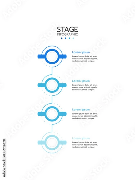 Obraz 4 Circular elements placed in vertical row. Concept of 4 successive steps of project development process. Flat infographic design template. Simple vector illustration for business analytics.