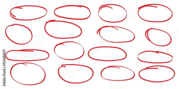 Fototapeta Hand drawn circle highlighter line sketch set. Vector marker circular lines, doodle round circles for message note mark design element. Pencil or pen bubble sketch . 1176