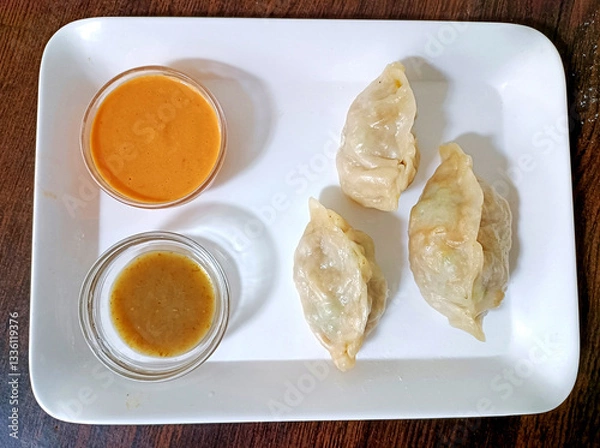 Fototapeta Image of Momos with Maggi filling