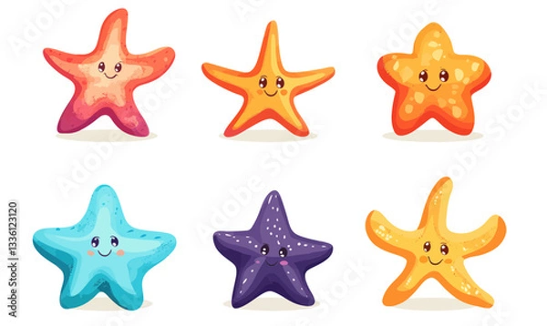 Fototapeta Colorful Cute Starfish Characters Vector Illustration for Graphic Design and Decor Themes