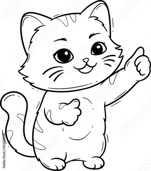 Obraz Cartoon Cat with Cute Expressions Outline