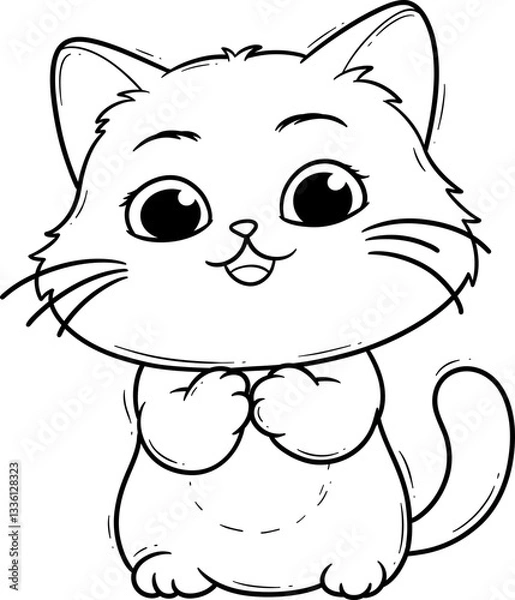 Obraz Cartoon Cat with Cute Expressions Outline