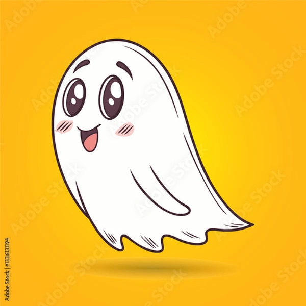 Fototapeta Cute happy ghost flying with solid color background