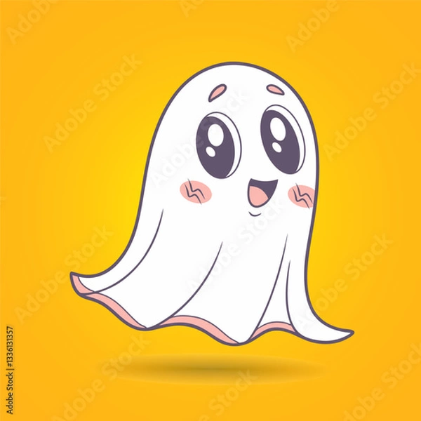 Fototapeta Cute happy ghost flying with solid color background