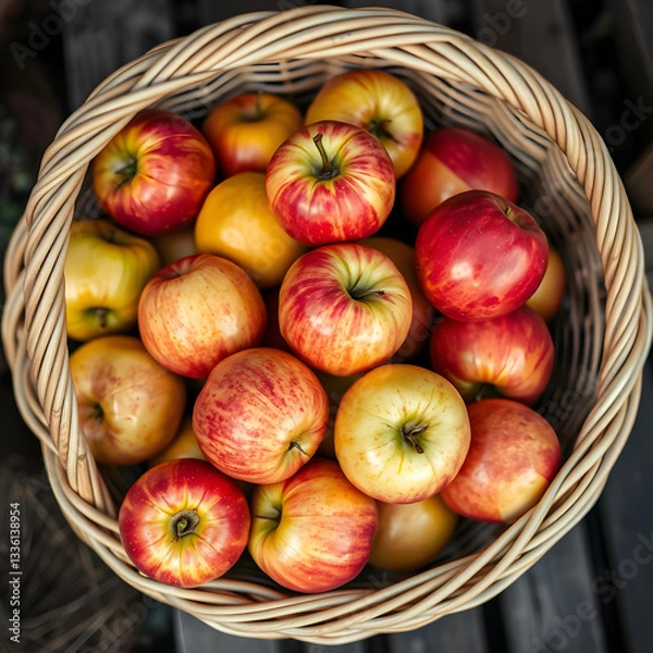 Fototapeta Top view of a basket full of apples
