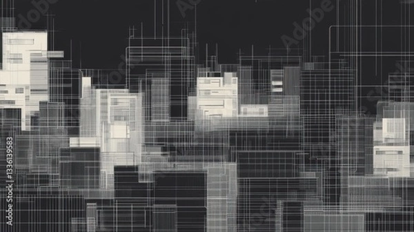 Fototapeta Abstract cityscape illustration with geometric shapes and lines.