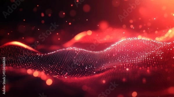 Fototapeta Abstract red digital wave background. Possible use Graphic design, digital art, technology presentation