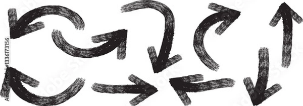 Fototapeta Hand drawn various style brush arrow set  and grunge arrow vector, grunge arrow brush, grunge arrow paint.