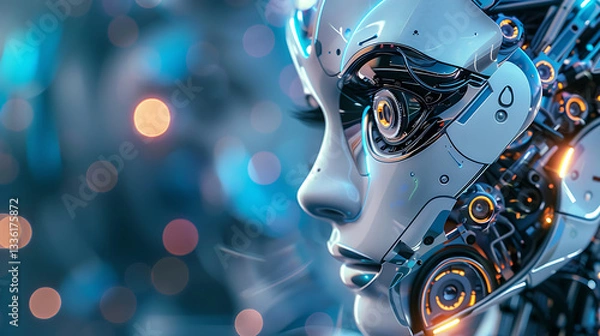 Fototapeta Futuristic Female AI Robot with Cybernetic Eye