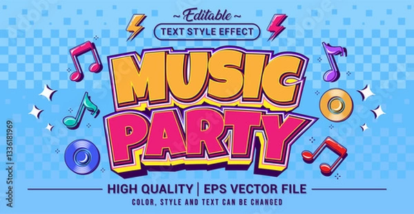 Obraz Editable text style effect - Music Party text style theme. Vector text style illustration template.