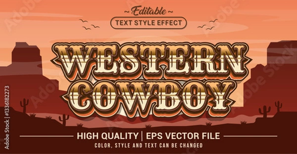 Obraz Editable text style effect - Western Cowboy text style theme. Vector text style illustration template.
